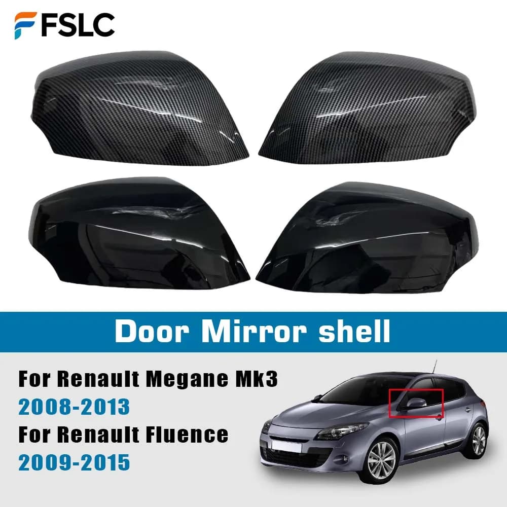 Door Mirror Shell For Renault Megane MK3 2008-2015 Car Rearview Accessories Carbon Fiber Glossy Black White Replace