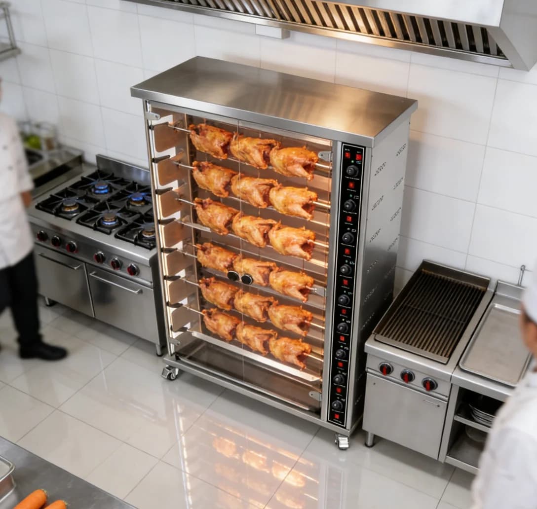 Hot Selling Vertical 6 Sticks LPG Gas Chicken Rotisserie Oven 360° Auto Rotating Roast Duck Grill Machine For Catering Business