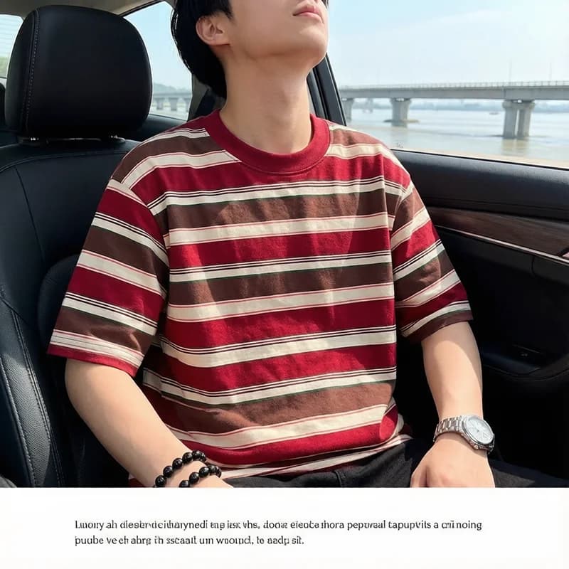 2026 Summer Retro Red Brown Striped T-shirt Unisex Couple Top O Neck Loose Casual Short Sleeve Tee Niche Design Streetwear