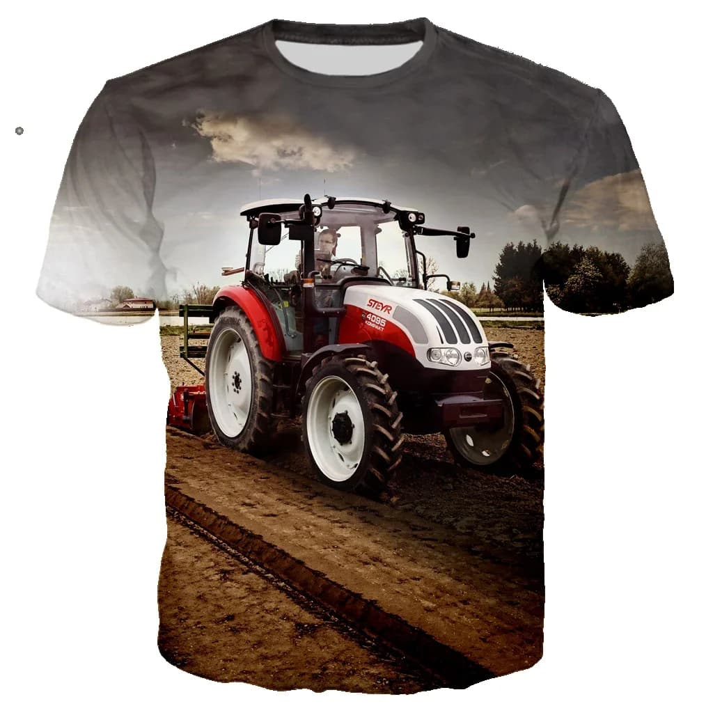 Novelty street T-shirt tractor truck 3D printing Harajuku breathable sports fashion casual short sleeve men's summer cool