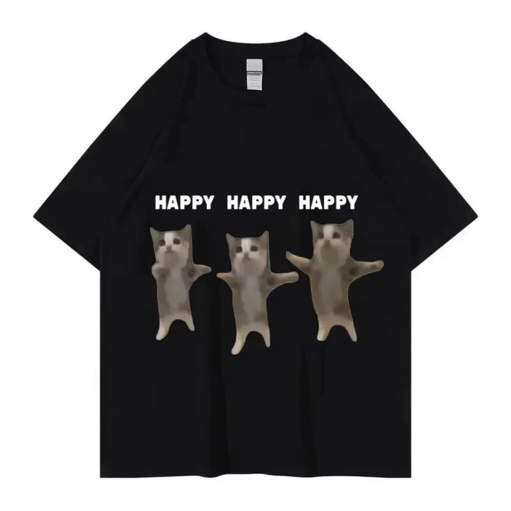 Funny Cute Cat Meme Graphic TShirt Happy Dance Cat Print Short Sleeve T-shirt Fashionable Daily Attire Men Women Casual TShitrs