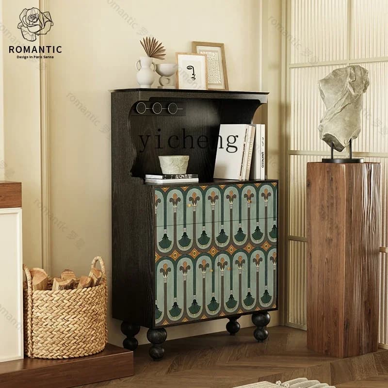 Vintage Sideboard Cabinet Wall-Mounted Living Room Storage Cabinet Buddha Niche Study Book Storage Cabinet