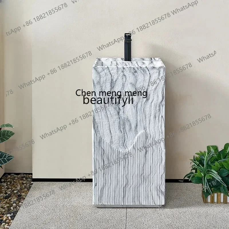 A   R1 Marble Stone Pattern Art Square Pedestal Basin Integrated Floor Sink Personalized Creative Outdoor Column Wash Basin R
