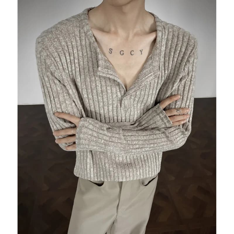 Autumn Long Sleeved T-shirt Men Fashion Beige Round Neck T-shirt Men Streetwear Korean Loose Casual T Shirt Mens Top M-3XL