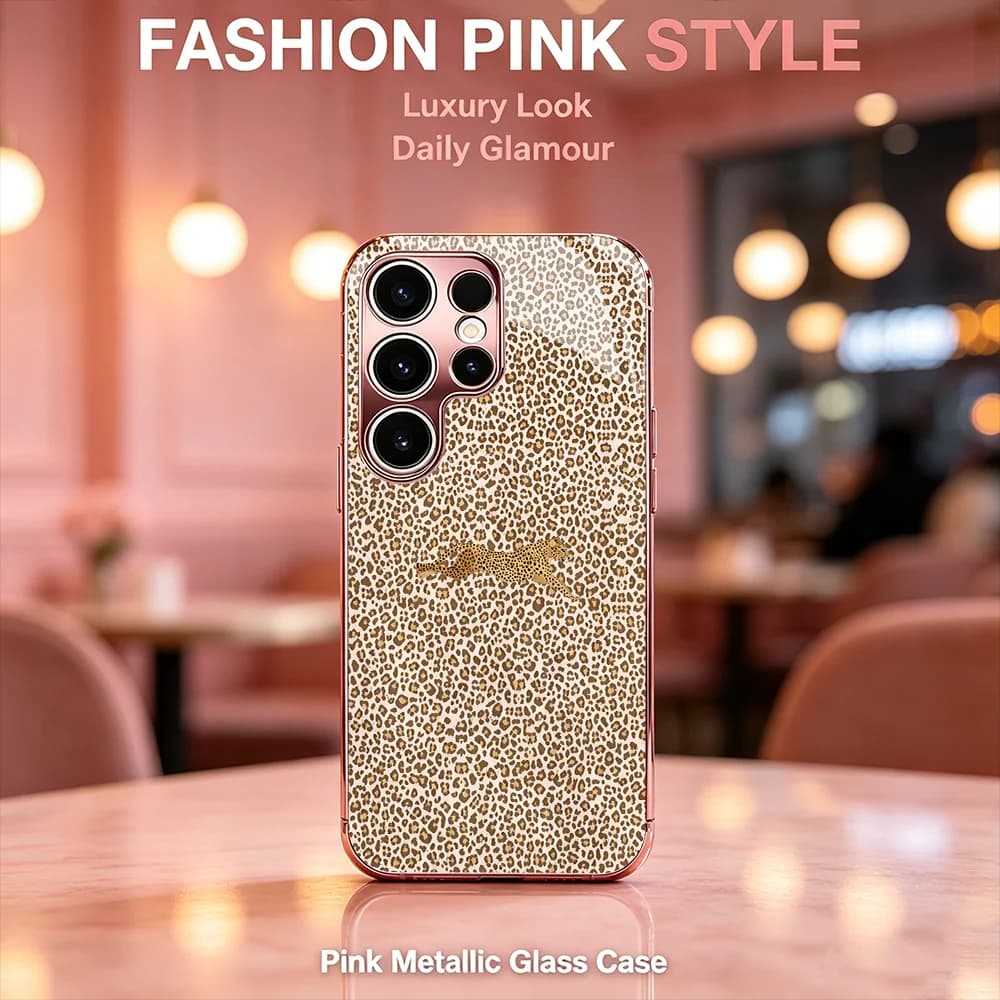 Phone Case Luxury Pink Gold Leopard s26 ultra case s25 ultra Glass phone case for Samsung Galaxy S26 25 24 23 22 21FE Ultra Plus