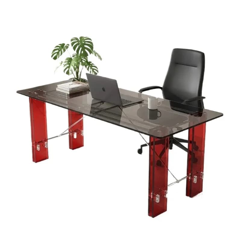 Rectangle transparent red legs, modern minimalist designer home desk