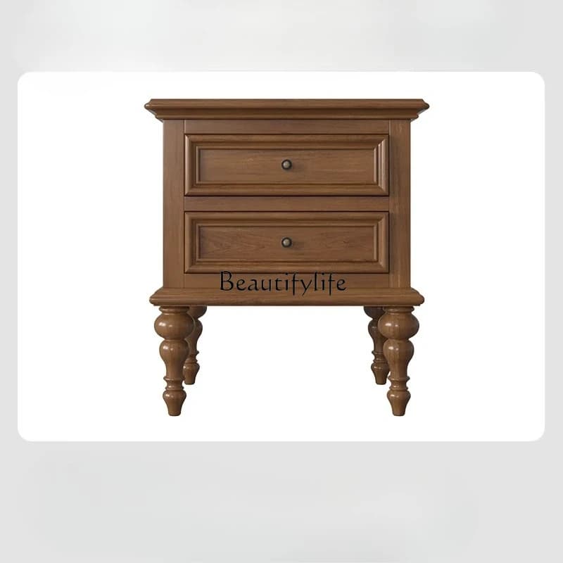 02French retro solid wood bedside bedroom storage white retro bedside storage cabinet