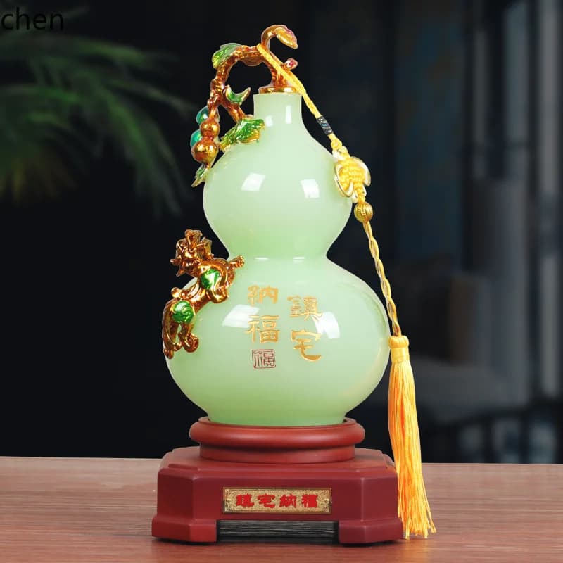 Jade Vase Ornaments Pair Home Living Room Wine Cabinet TV Cabinet Decorations Housewarming Good Luck Gifts
