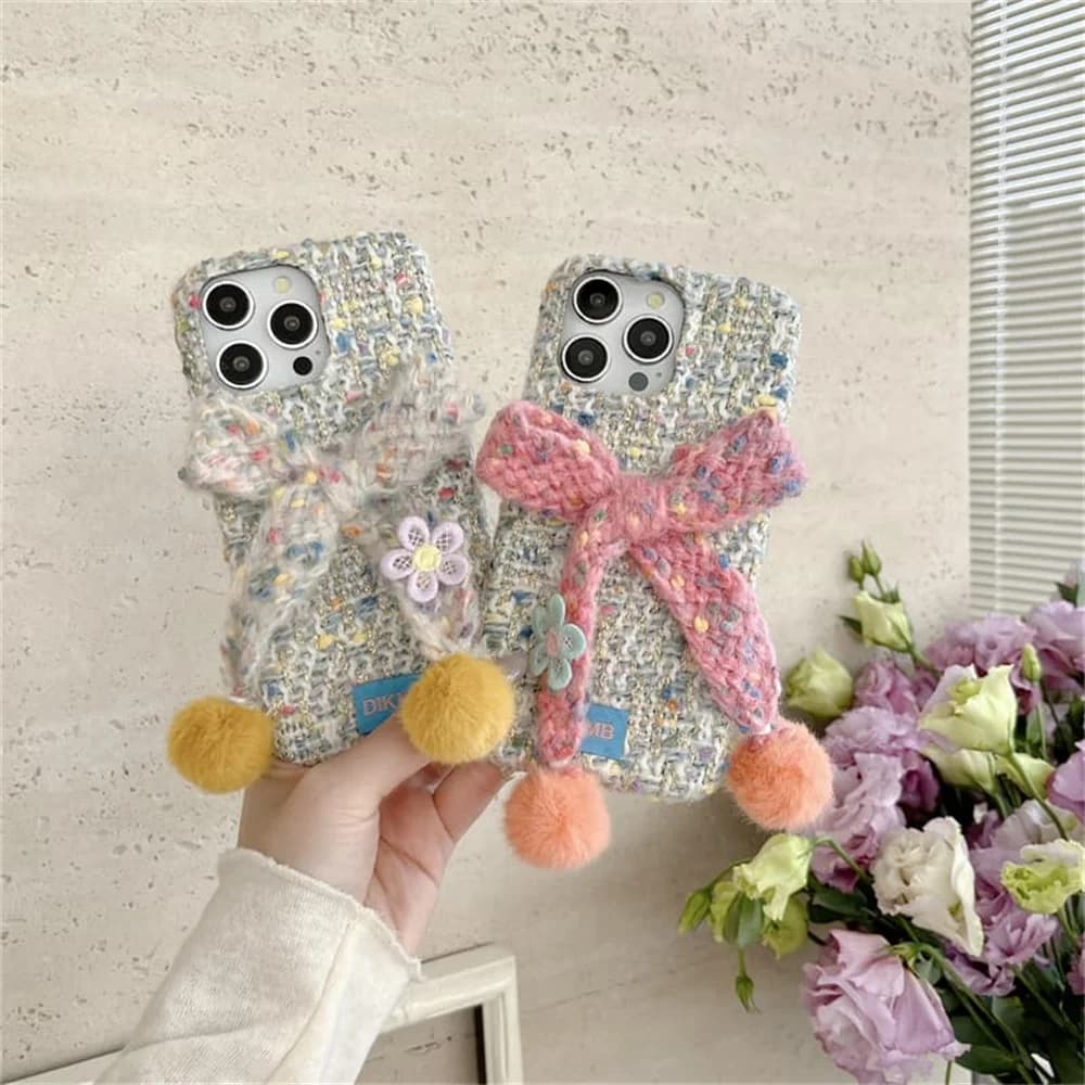 Korean Fashion butterfly Cute 3D Cartoon Cat Plush Phone Case for iPhone 18 17 Pro Max 15 16 17 18 Pro Cover Shockproof Cove