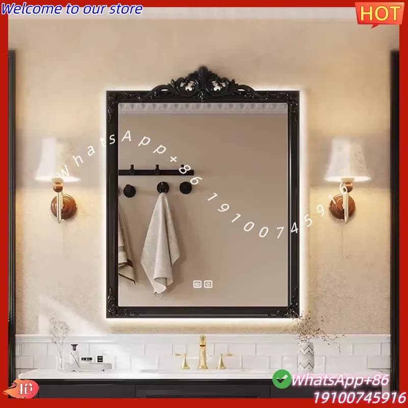 2026 French Retro Rubber Wood Bathroom Vanity Set Natural Marble Sink Washbasin (Floor-Standing Unit) Featuring Smart Mirror