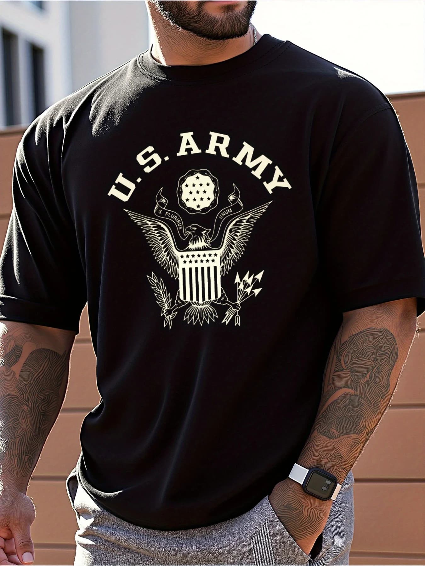 US Army Logo Print T-Shirt 100% Cotton O-Neck Short Sleeve Summer Casual Mens T-shirt Streetwear