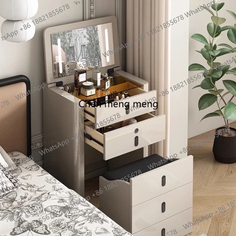 Flip storage cabinet Makeup vanity Dressing table Toiletries LED dressers Solid wood board cosmetic table Bedroom bedside table