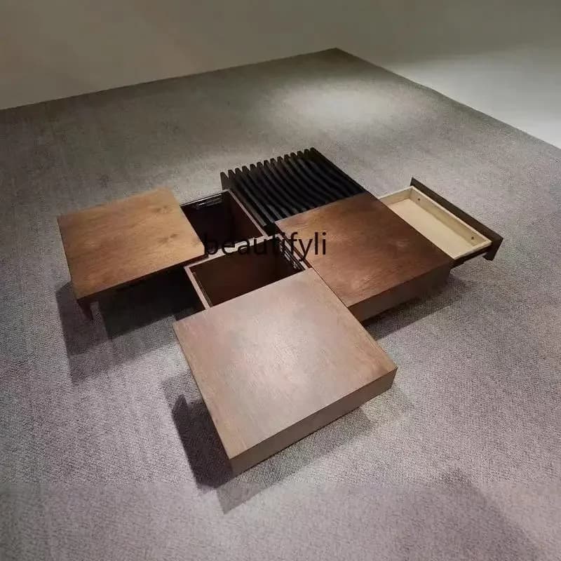 05-yj15 Medieval walnut pattern coffee table modern light luxury living room home creative designer square solid wood coffee tab