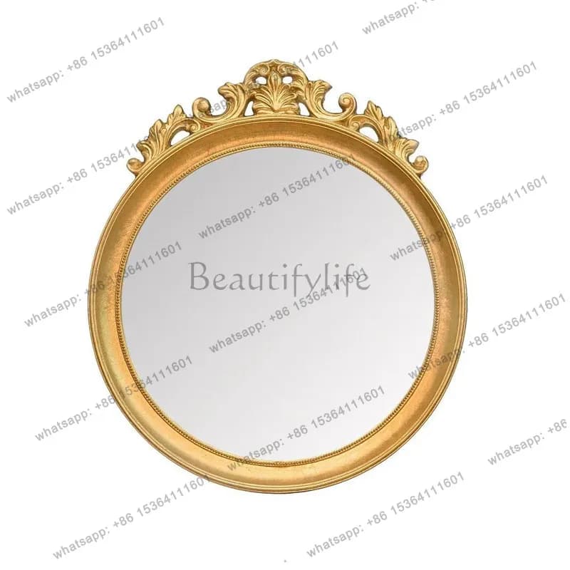European Framed Makeup Mirror Wall Hanging American Rural Round Toilet Bathroom Mirror