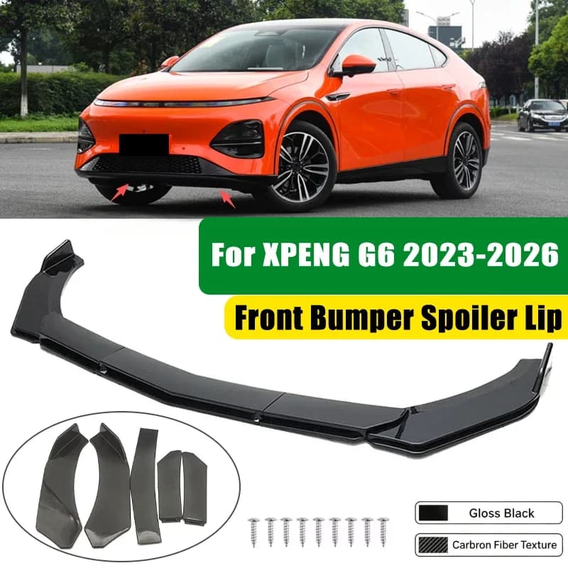 For XPENG G6 2023-2026 5Pcs ABS Car Front Bumper Lip Spoiler Splitter Body Kit Canard Tuning Accessories