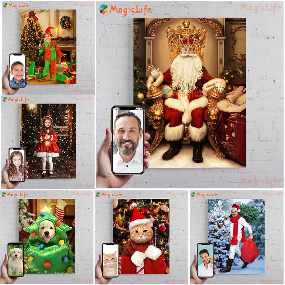 Custom Woman Man Girl Boy Christmas Portrait Wall Pictures For Living Room Nordic Poster Wall Art Canvas Painting Unframed