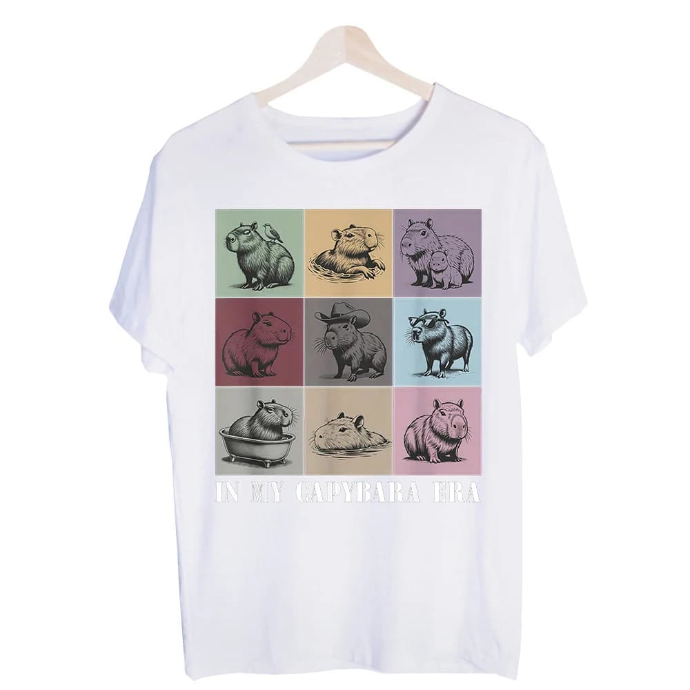 Men's Capybara Grid Graphic Tee, Short Sleeve Crew Neck T-Shirt for Casual Daily Wear and Summer Outfits
