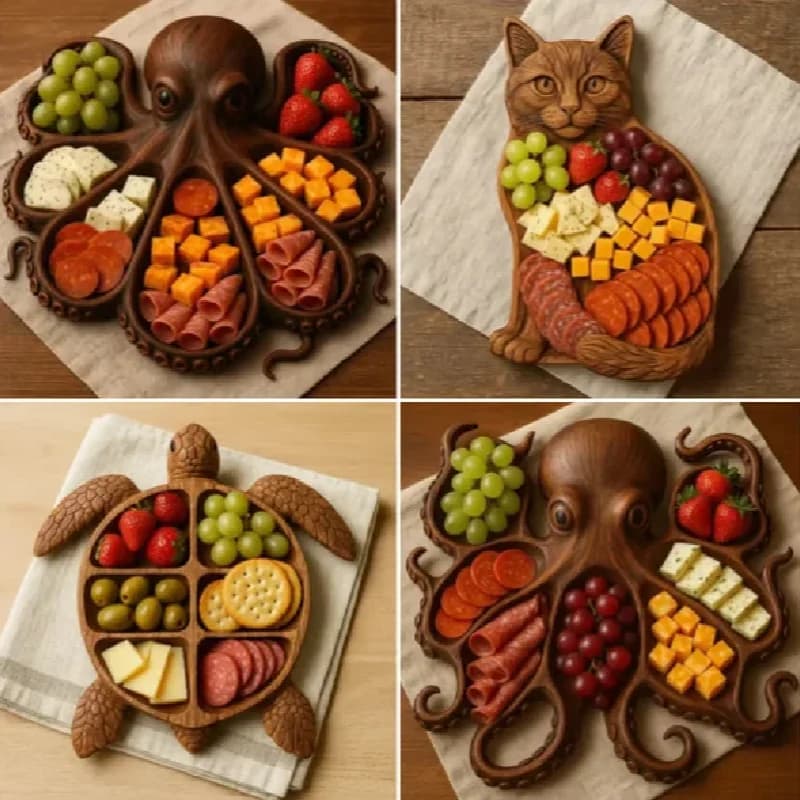 natural wood Octopus Charcuterie Platter tray for food fruit salad baking dishes pans plates bowls home accessories