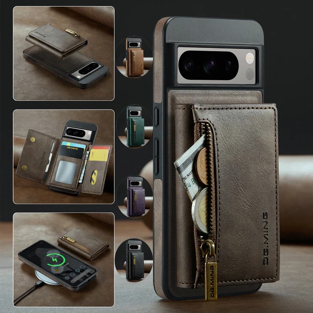 Detachable Zipper Wallet Card Cover With Magnetic Phone Case for Google Pixel 9 Pro XL/Pixel 8 Pro/Pixel 8