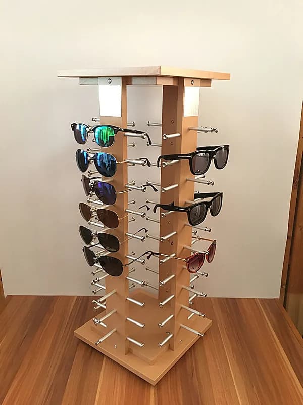 Wood grain color multi-sided glasses display stand Desktop sunglasses display stand Rotatable shelf Wooden