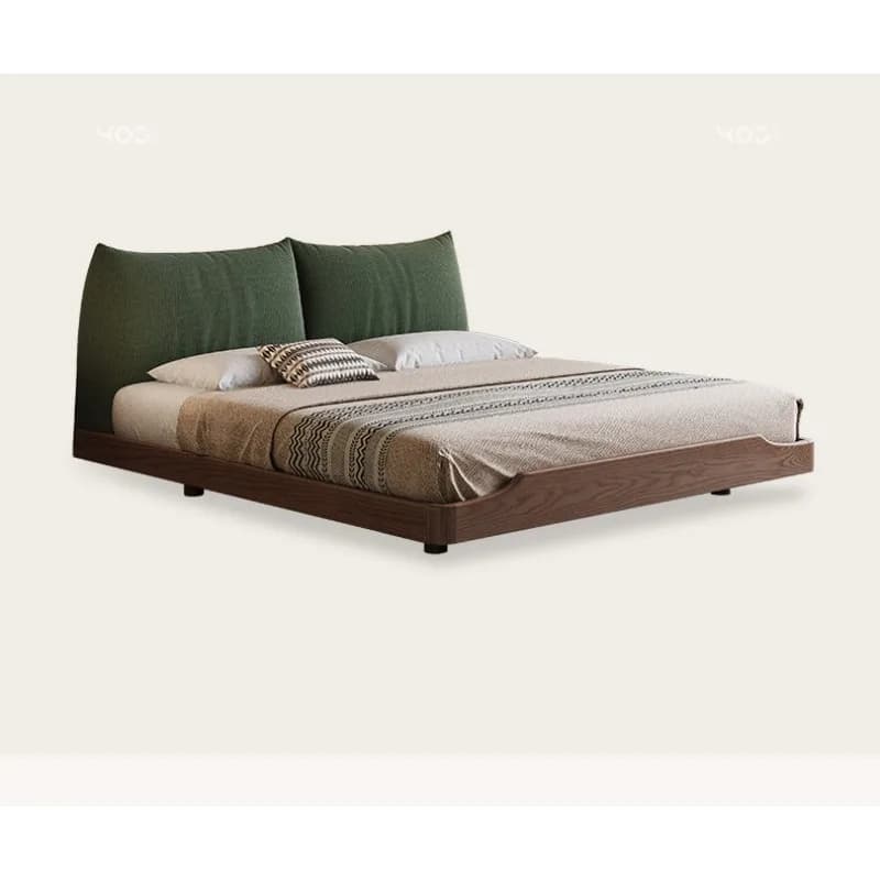 Retro green fabric bed walnut soft bed home antique master bedroom double bed modern simplicity