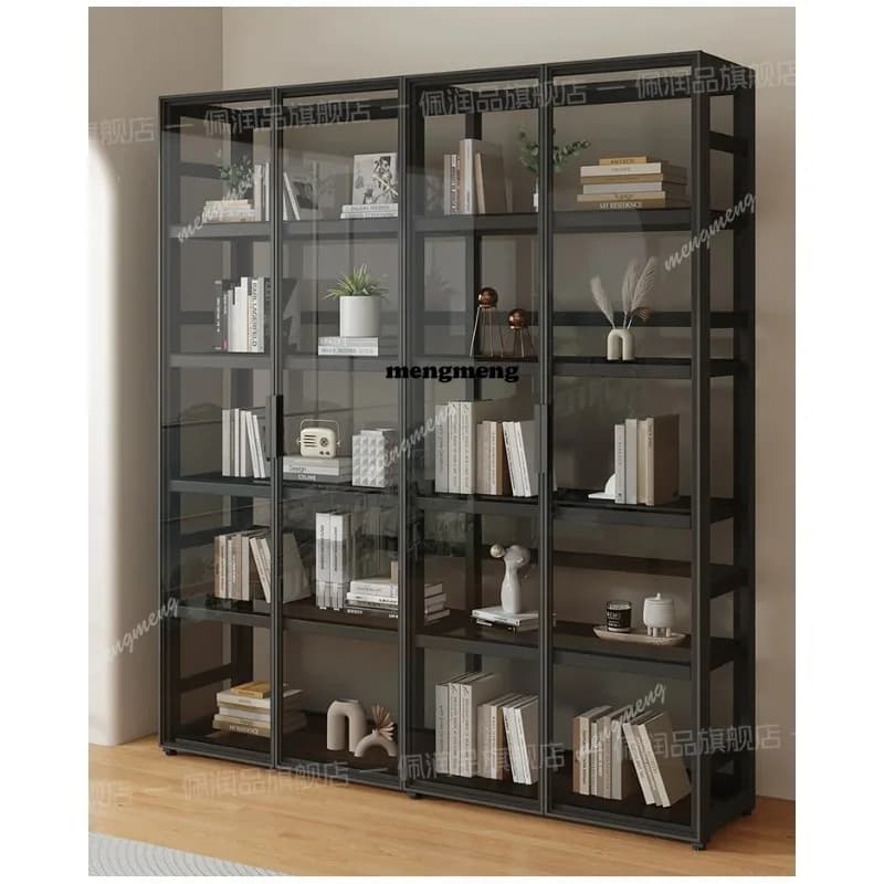 Modern Iron Bookshelf Nordic Glass Door Bookcase Storage Rack Living Room Display Shelf Home Furniture Estante Industrial