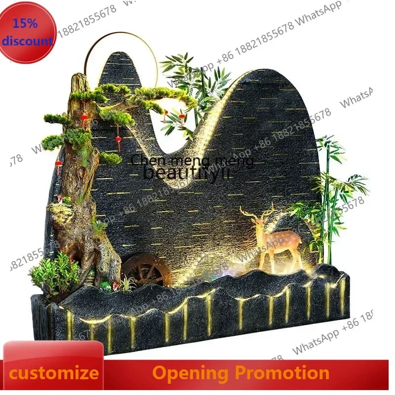 ss7486 Water Curtain Wall Flowing Water Office Entrance Decoration Hotel Villa Fountain Fengshui Wheel Fish Pond Landscaping