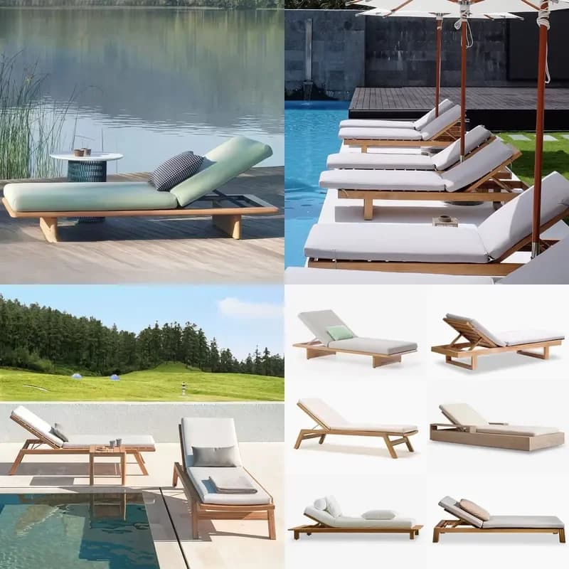 Modern Villa Outdoor Custom Teak Bed Waterproof Sunscreen Hotel Swimming Pool Lounger Terrace Leisure Beach