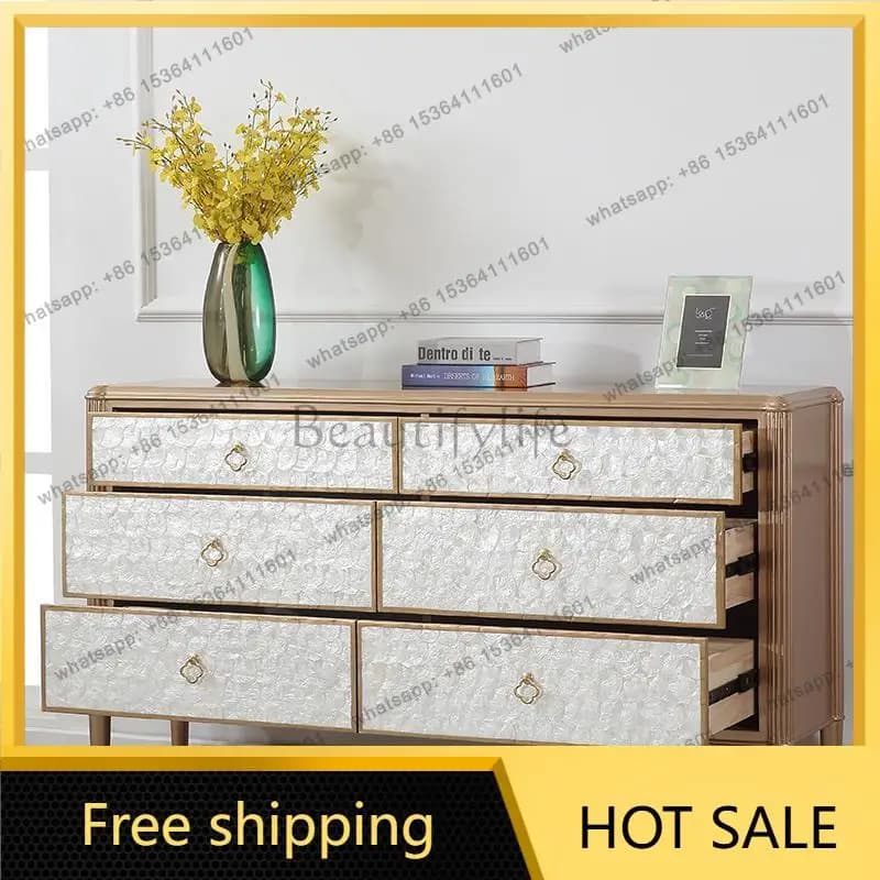 LD Italian light luxury shell six-chest cabinet solid wood feet, living room storage, bedroom TV cabinet