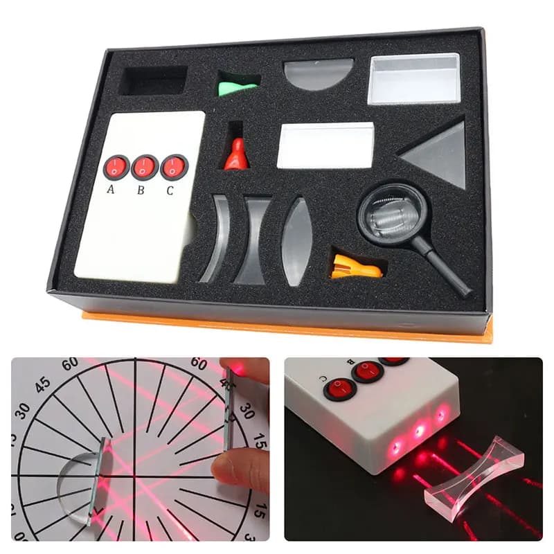 Optical Experiment Box Set Triangular Prism Convex Lens Concave Mirror Dial Three Line Semiconductor Laser Light Source Physics