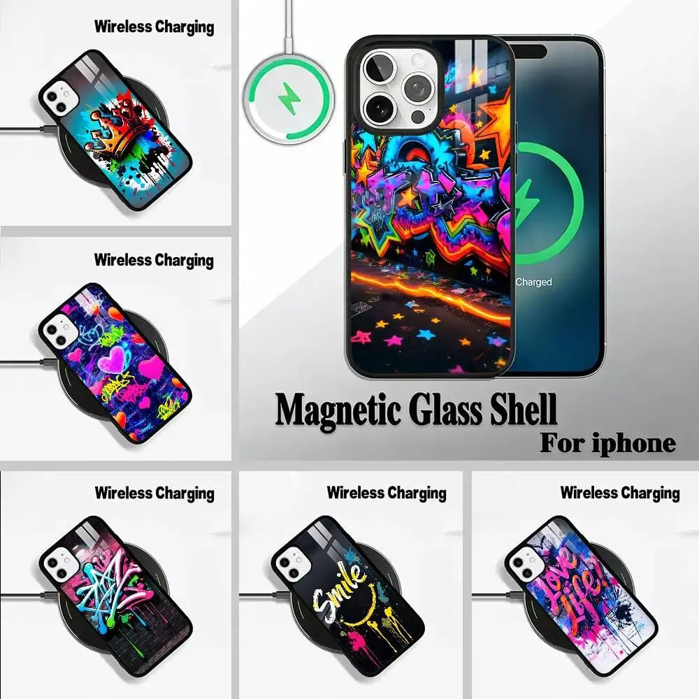 Cool -Colorful Graffiti Wireless charging phone case compatible with iPhone 17/16/15/14/13/12/11