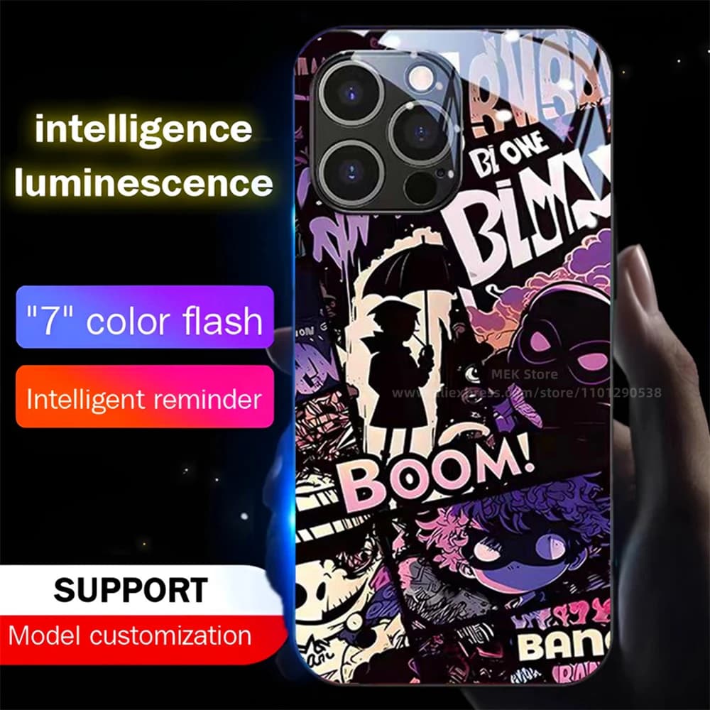 2026 American Graffiti Smart LED Light Glow Tempered Glass Phone Case For Samsung S26 S25 S24 S23 S22 S21 S20 FE Plus Ultra