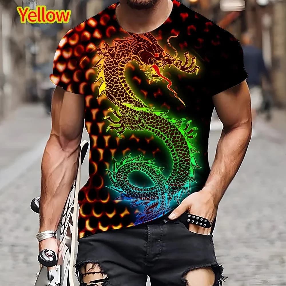 New Fashion Chinese Dragon T-shirt 3D Printing men's Casual Summer Cool Hip Hop Short Sleeve Oversized Top
