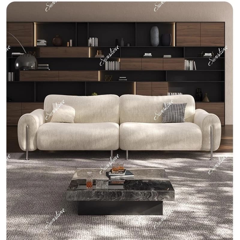 Fabric sofa living room cream style in-line three-seater sofa