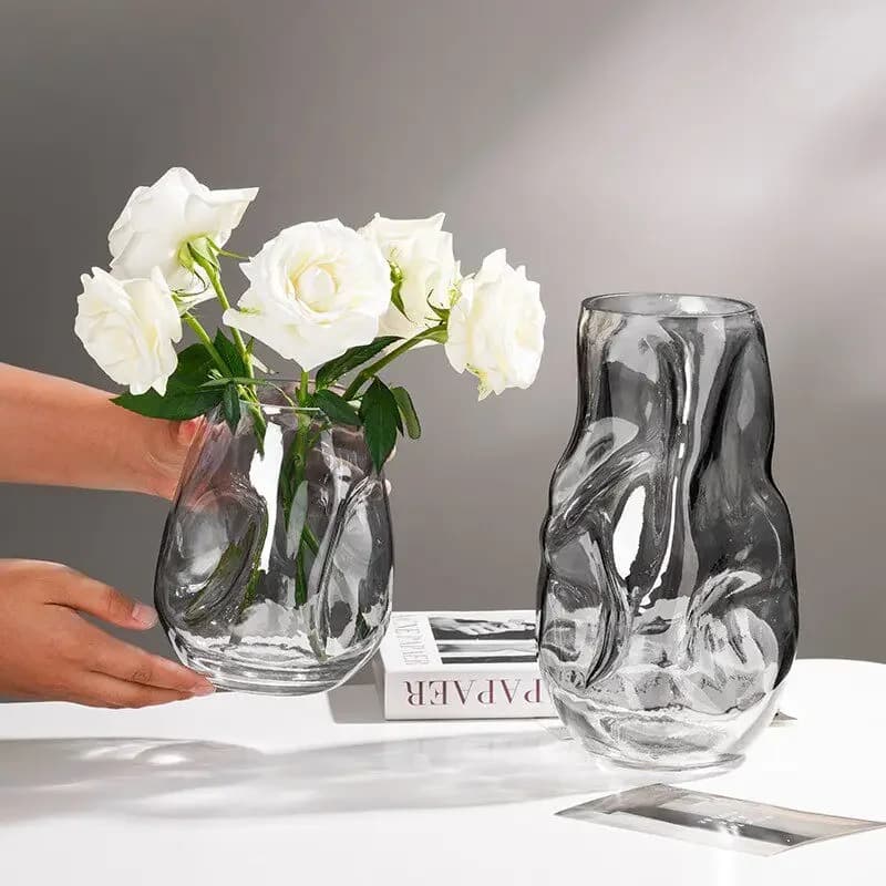 1PC Light Luxury Glass Vase Transparent Hydroponic Flower Vase Special Shaped Design Elegant Decor for Living Room