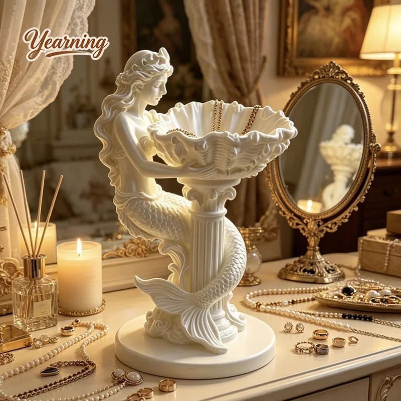 3D Printed Mermaid Shell Jewelry Stand Light Luxury Earring Ring Storage Tray Desktop Decor Ornament Gift