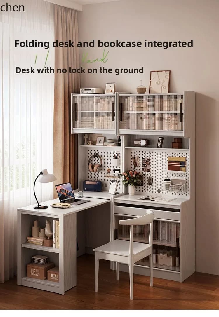 W5.19 Folding Desk Bookcase Home Solid Wood Computer Desk Small Apartment Bedroom Study with Bookshelf