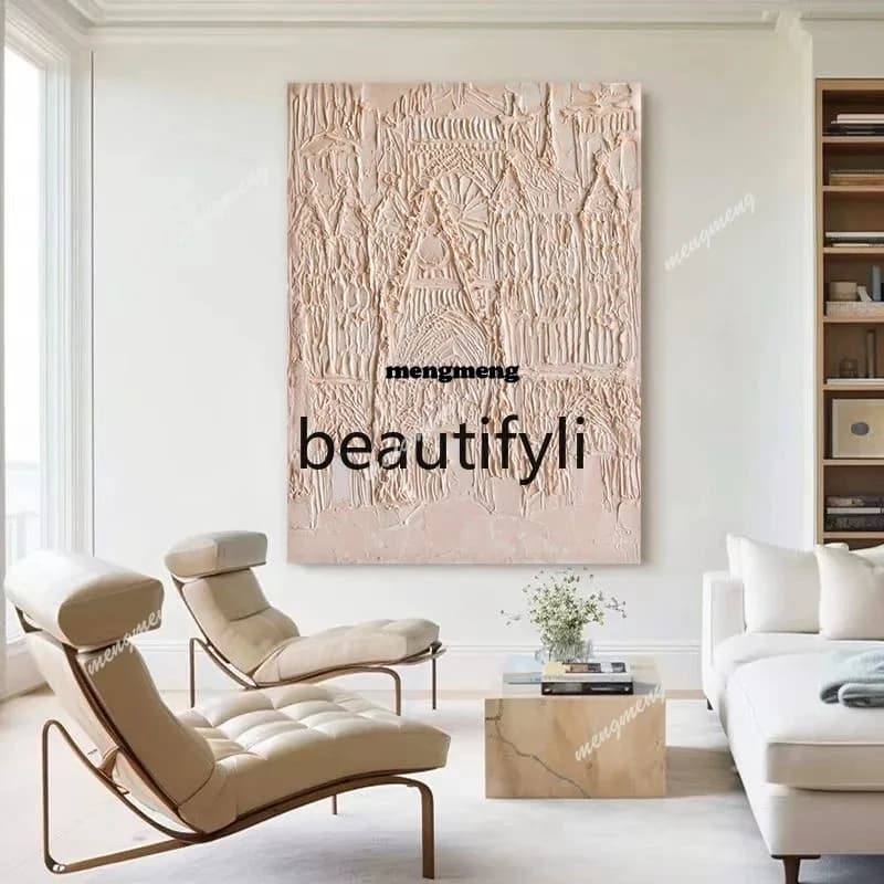 Hand-painted wabi-sabi wind texture oil painting, living room dining room decoration painting, simple bedroom hanging painting