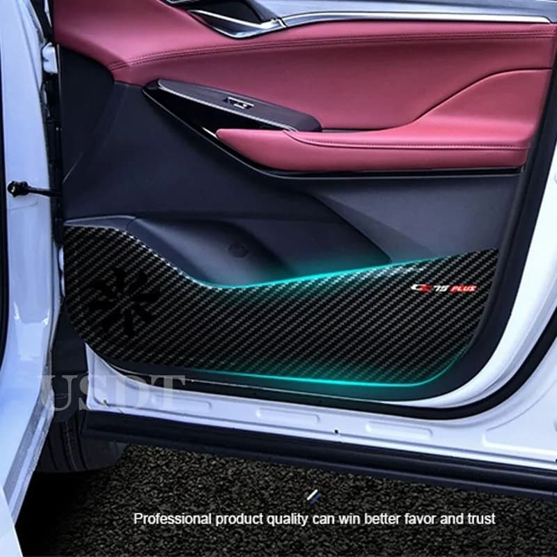 4PCS for Changan CS75 PLUS 2023 2022 2021 2024 Leather Carbon Fiber Sticker Door Anti Kick Cover Protection Mat Car Accessories