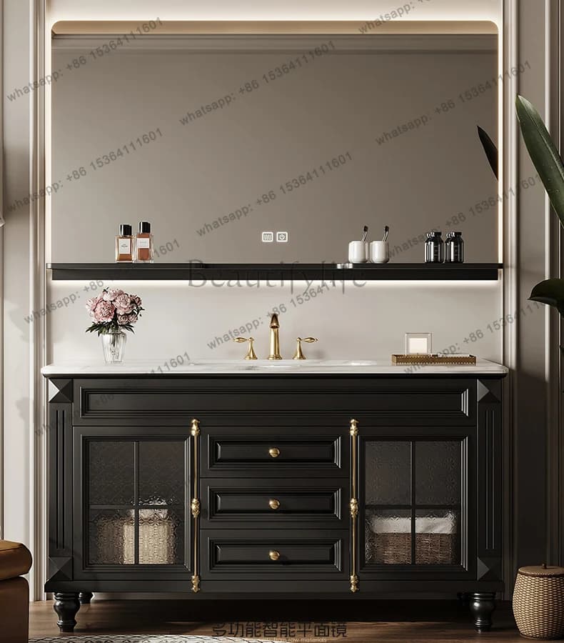 bathroom cabinet combination retro bathroom rock slab integrated washing table hand washbasin floor cabinet