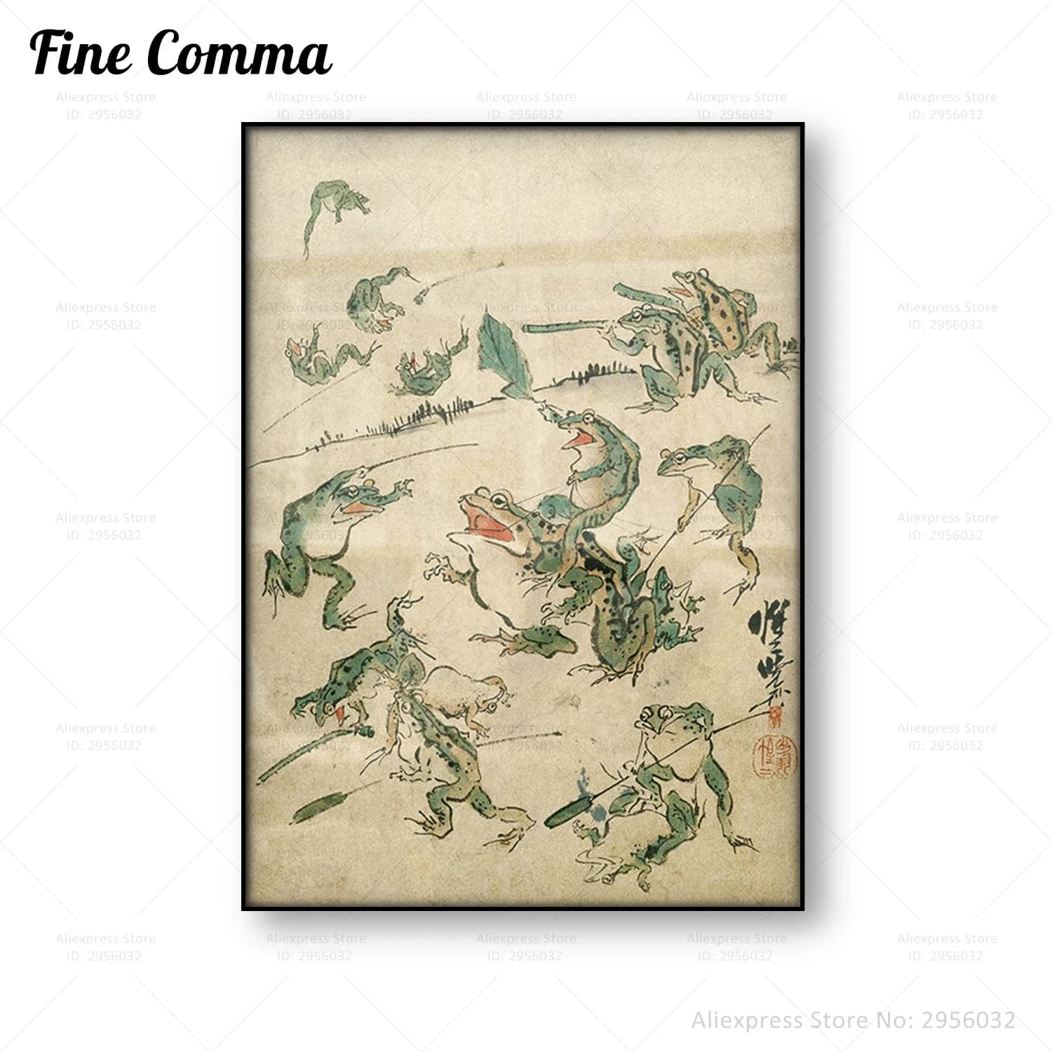 Vintage Frog Art Poster Frog Battle of Frogs Antique Japanese Wall Art Canvas Print Asian Vintage Painting Picture Wall Decor