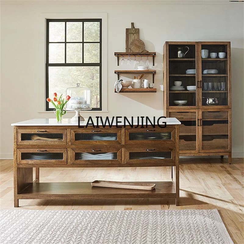 solid wood dining table oak retro kitchen Nakajima marble bar side cabinet