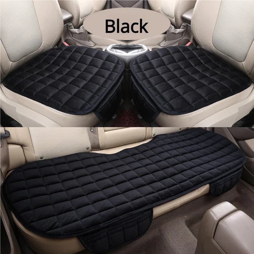 Car Plush Three-piece Set Anti-slip Single-piece Backless Checkered Pattern Car Seat Cushion
