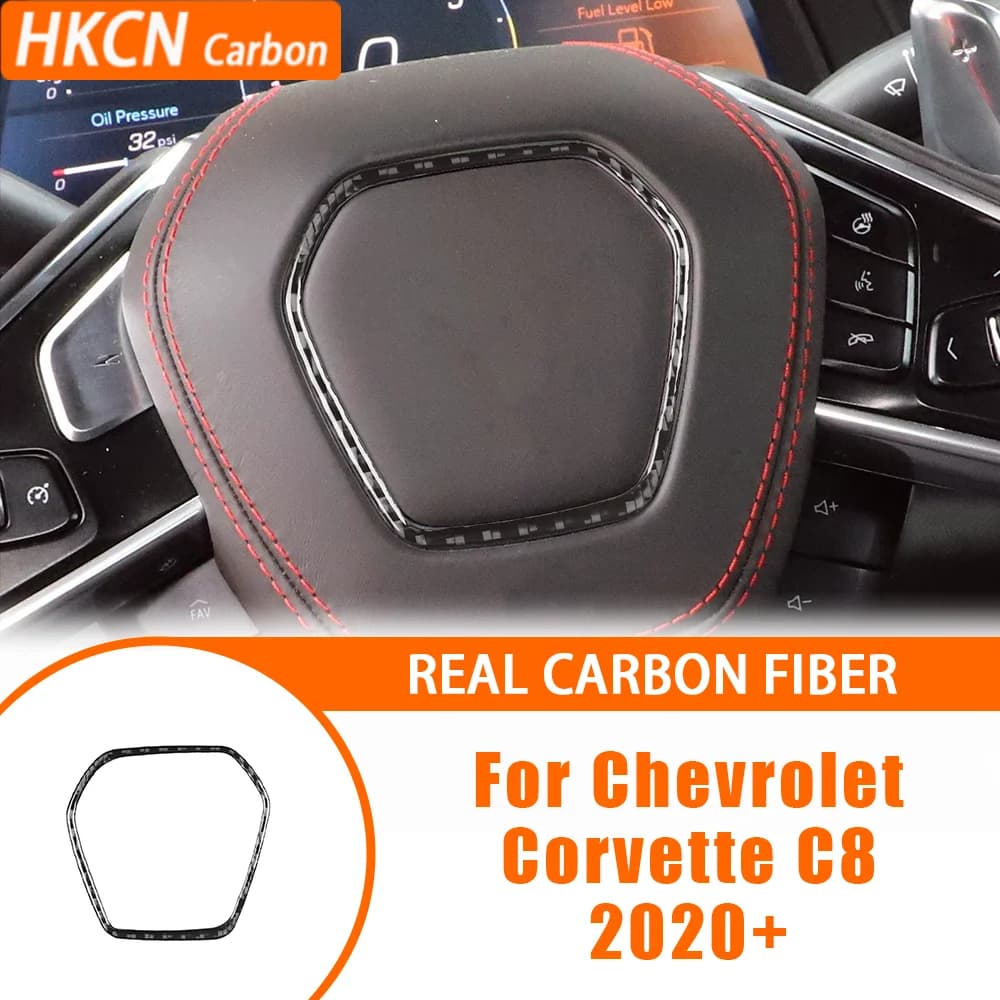 For Chevrolet Corvette C8 2020+ Carbon Fiber Car Accessories Steering Wheel Center Frame Interior Cover Tirm Modified Sticker