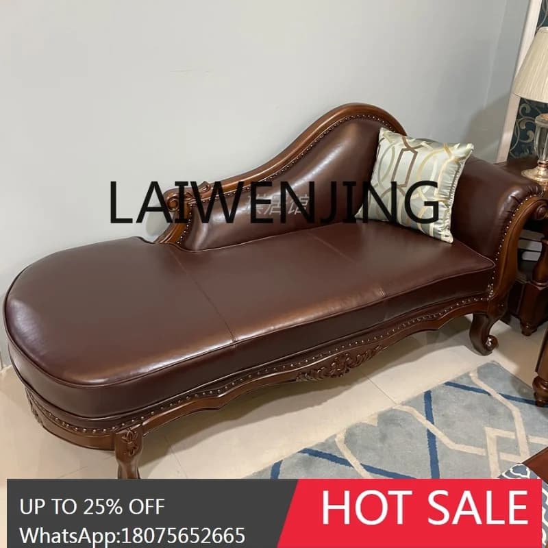 American Genuine Leather Art-Sofa Living Room Solid Wood Lazy Recliner Single Bedroom Beauty Bed Leisure Toffee Chair