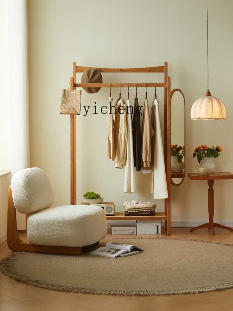 U5.13  solid wood coat rack, bedroom corner full-length mirror integrated household room floor-to-ceiling hanger