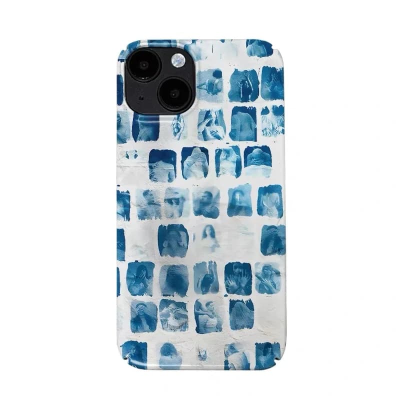Blue Grid Girl Illustration Phone Case for IPHONE 17 Air 16E 15 PROMAX 14 Plus 13 12 MINI 11 PRO 16Plus XR Acrylic Phone Cover