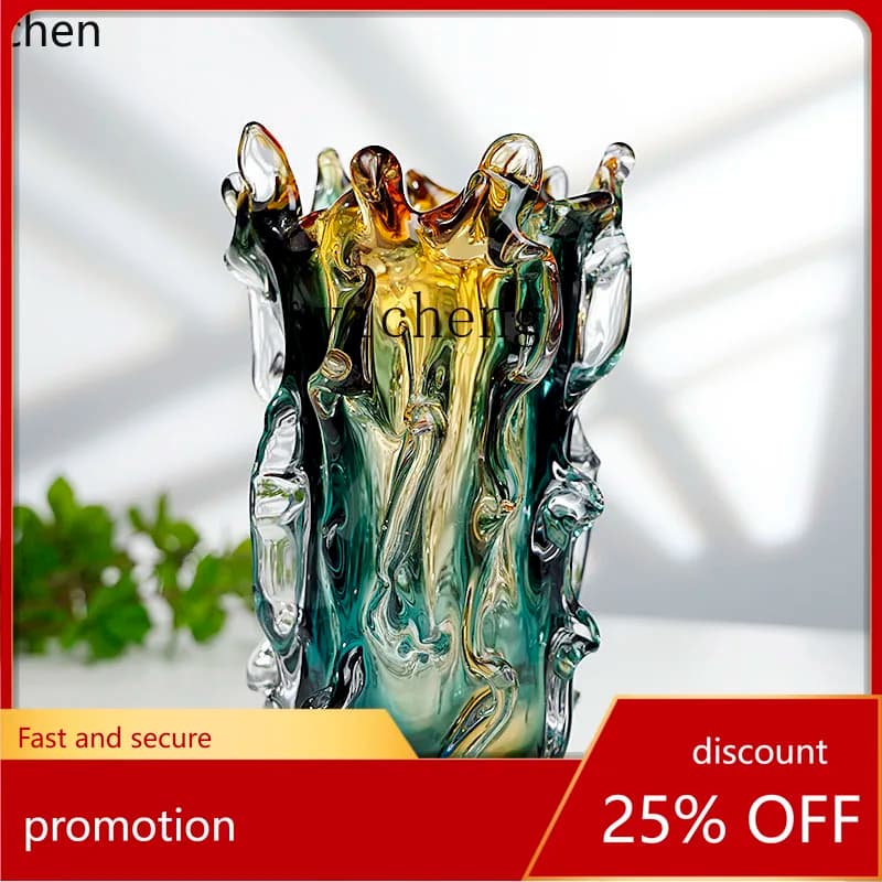HXL Handmade Glass Vase Ornament for Living Room Entrance Dining Table Flower Arrangement Decoration