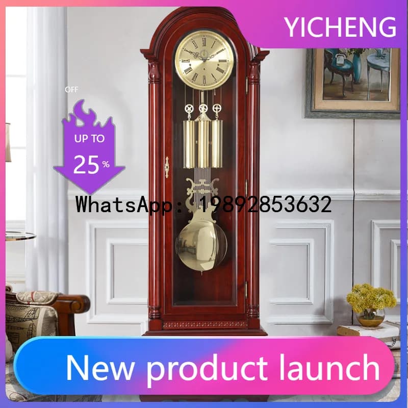 Hys rosewood mahogany jiuding mahogany floor clock living room mechanical movement large swing clock