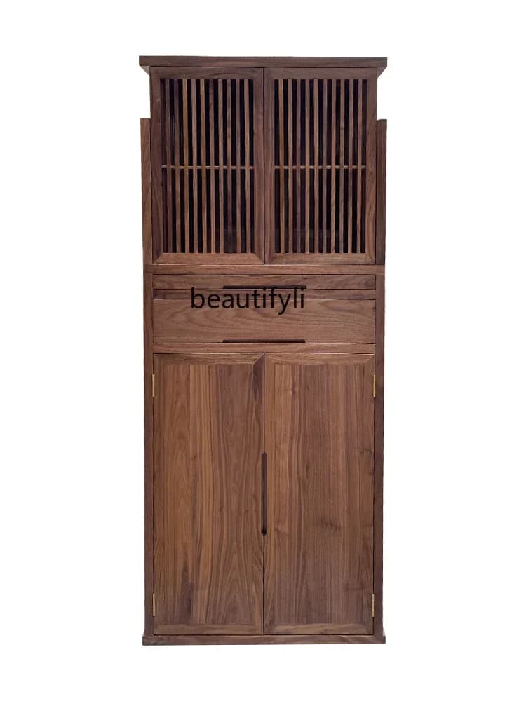 Black Walnut New Chinese Style Hidden Door Clothes Closet Buddha Niche with Door Household Minimalist God of Wealth Buddha